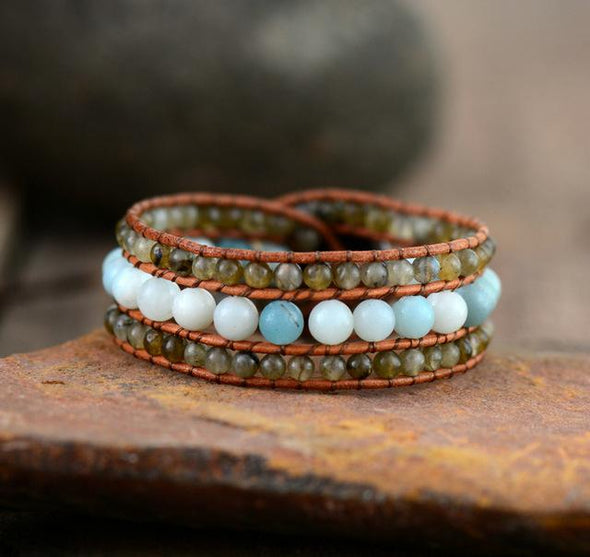 Women's Boho Bracelets Labradorite Amazonite - Wooden Bracelets - WoodWares