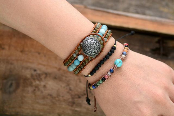 Women's Boho Bracelets Labradorite Amazonite - Wooden Bracelets - WoodWares