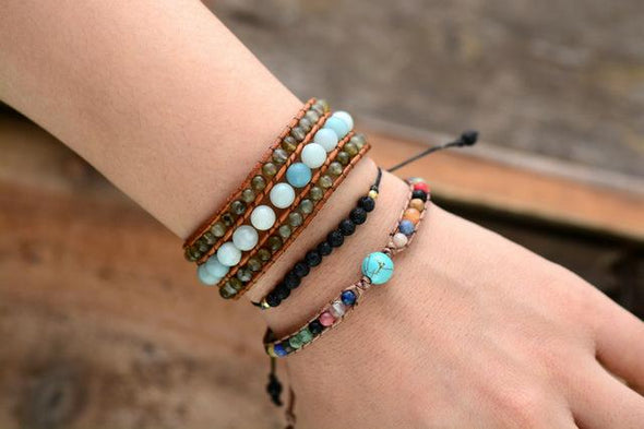 Women's Boho Bracelets Labradorite Amazonite - Wooden Bracelets - WoodWares