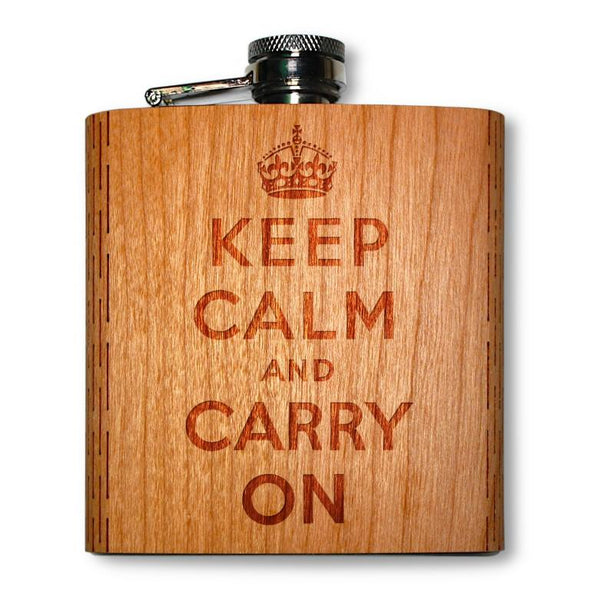 6 Oz. Wooden Hip Flask (Keep Calm in American Cherry)